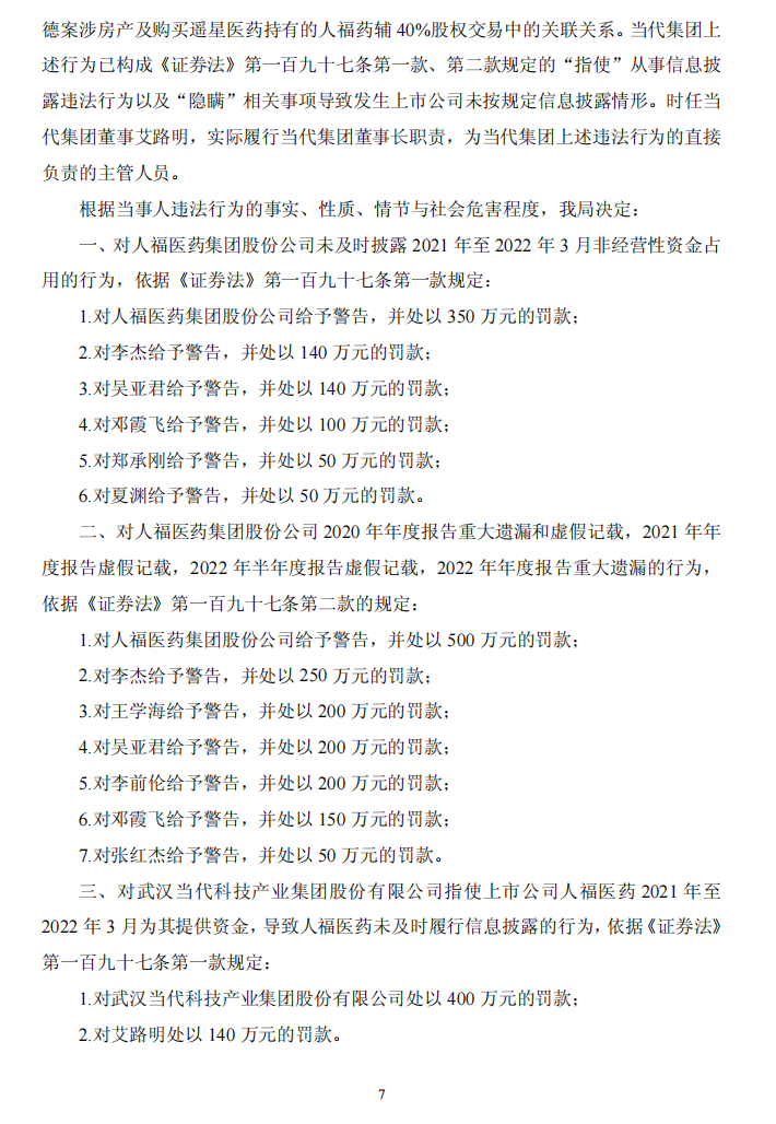 ST人福：关于收到中国证券监督管理委员会湖北监管局 《行政处罚决定书》的公告7.png