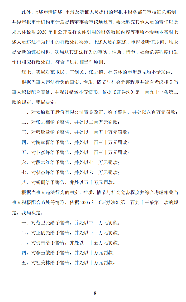 ST太重：太原重工关于公司及相关人员收到中国证券监督管理委员会山西监管局《行政处罚决定书》的公告8.png