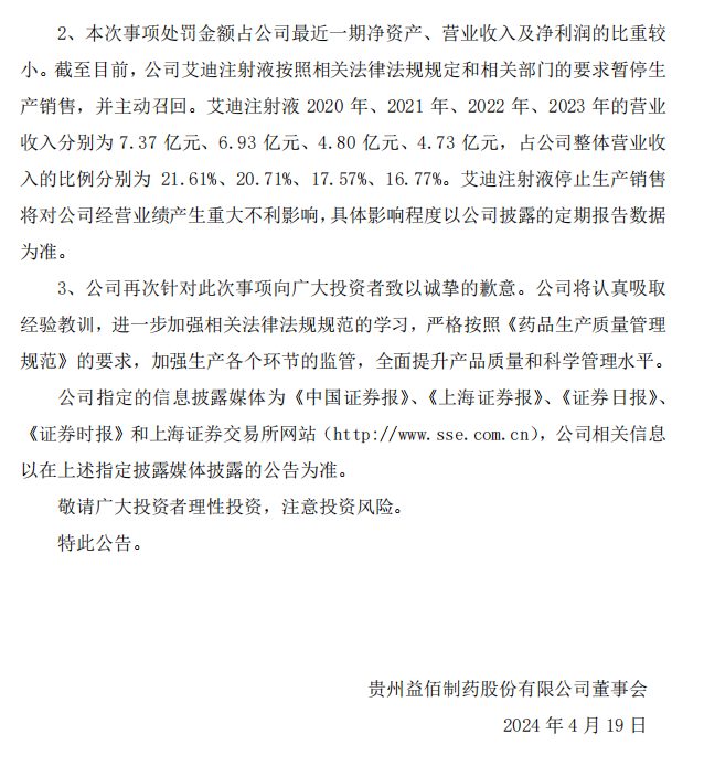 益佰制药：贵州益佰制药股份有限公司关于收到贵州省药品监督管理局《行政处罚决定书》及《行政监管措施通知书》的公告4.png