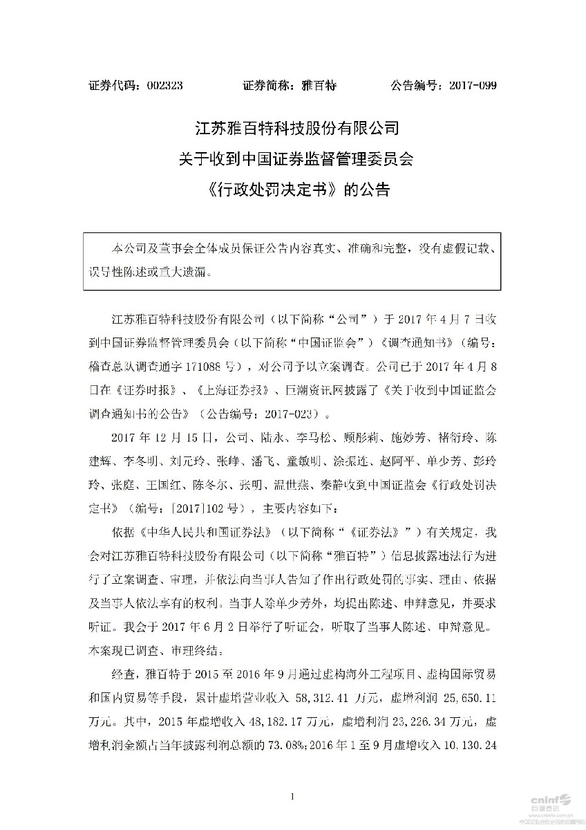 雅百特：关于收到中国证券监督管理委员会《行政处罚决定书》的公告_01.jpg