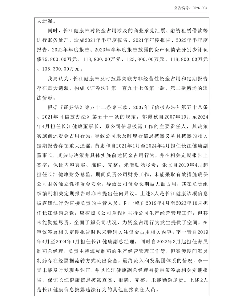 【正式处罚】ST长康收到《行政处罚决定书》的公告（2026/3/20）