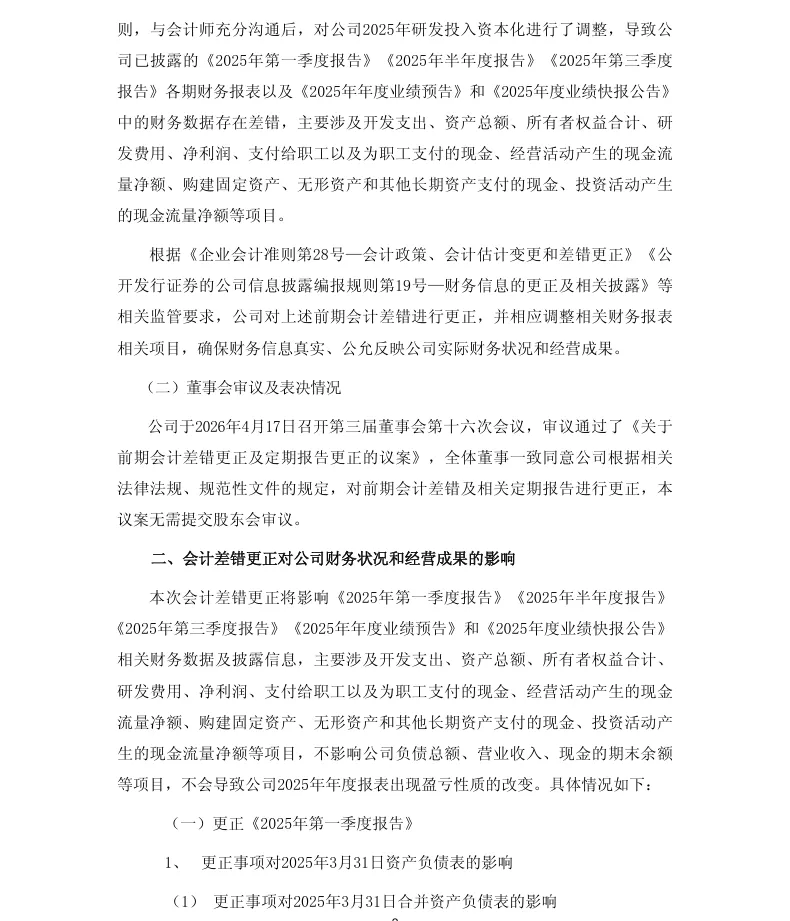 【会计差错更正】信安世纪会计差错更正、定期报告更正的公告（2026/4/18）