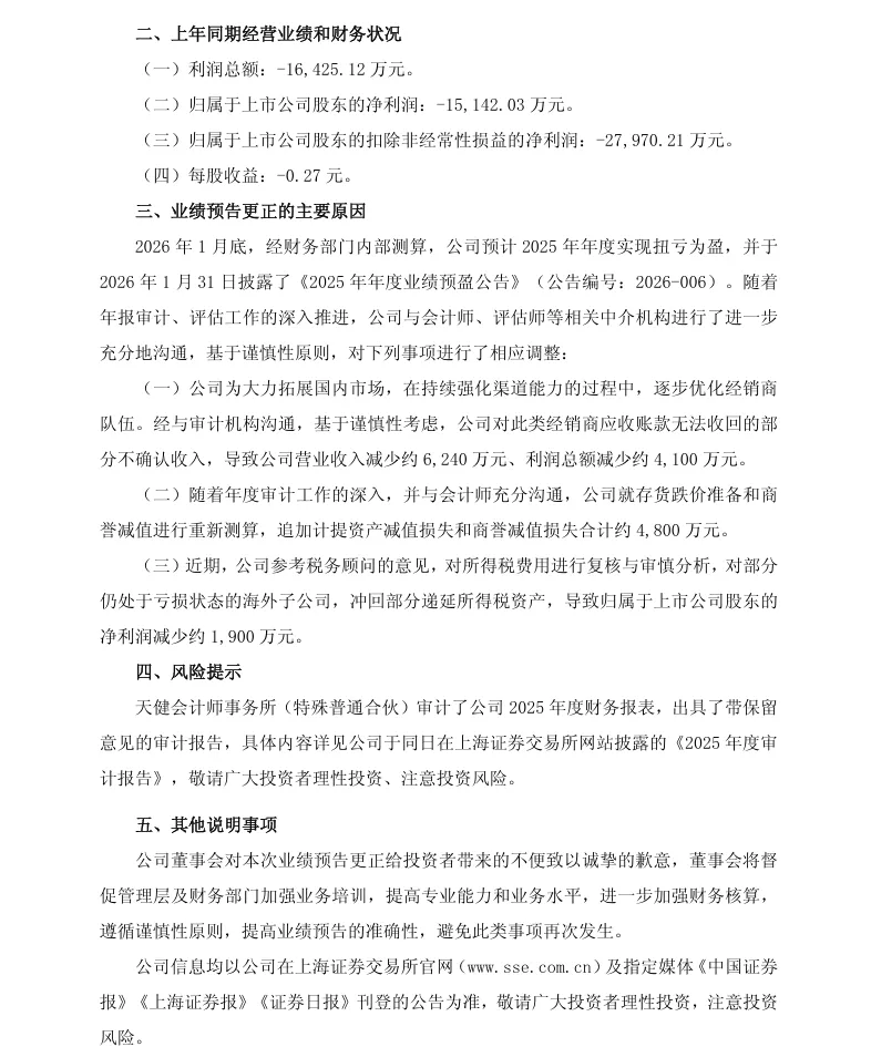 【业绩预告修正】梦百合2025年度业绩预告修正公告（2026/4/28）