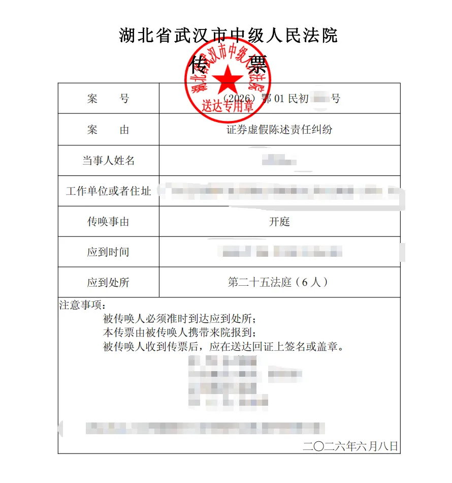 【长药控股】2026/6/9收到开庭传票