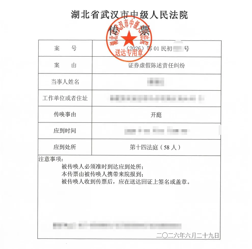 【长药控股】2026/7/7收到开庭传票